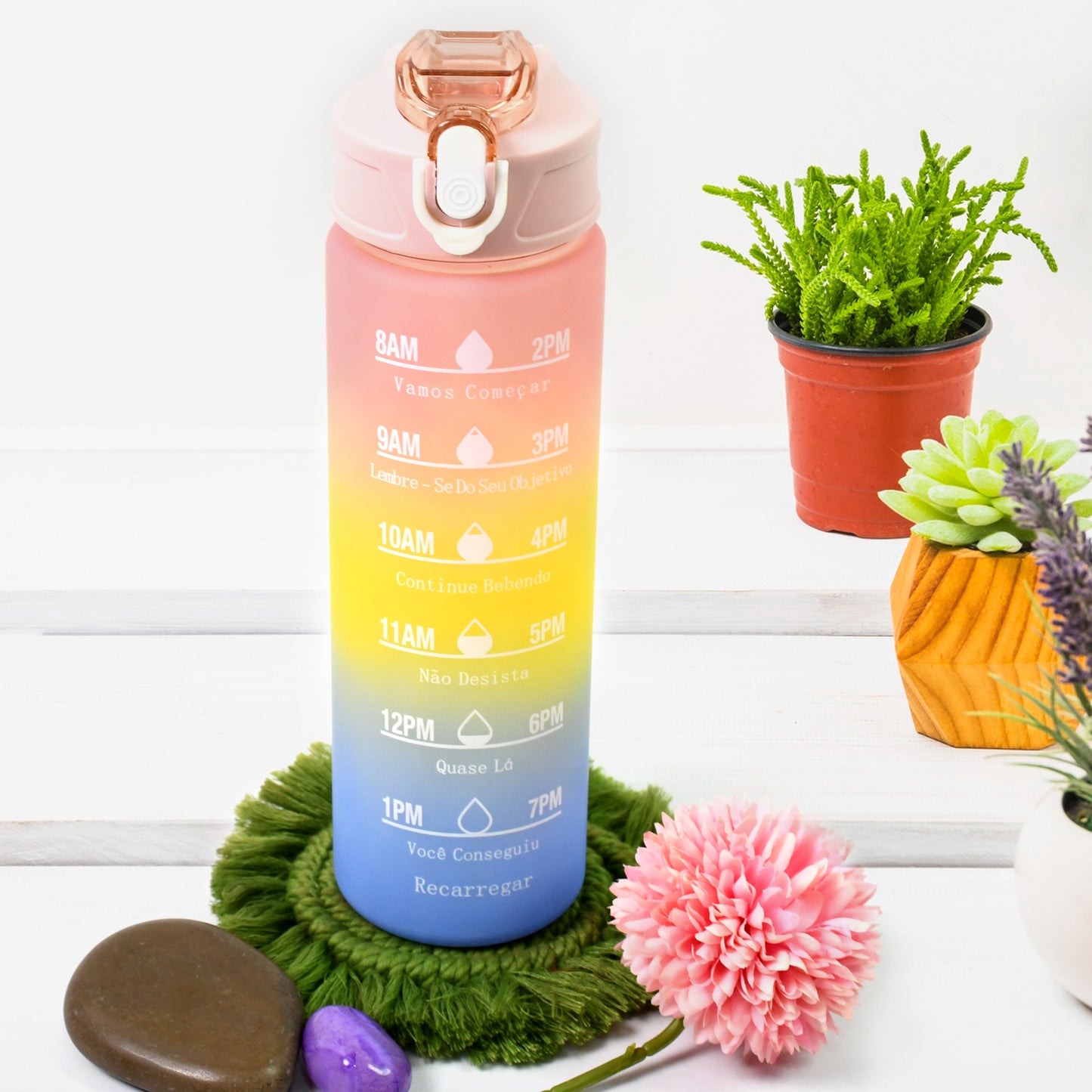 Plastic Colorful Motivational Water Bottle With Straw (900 Ml)