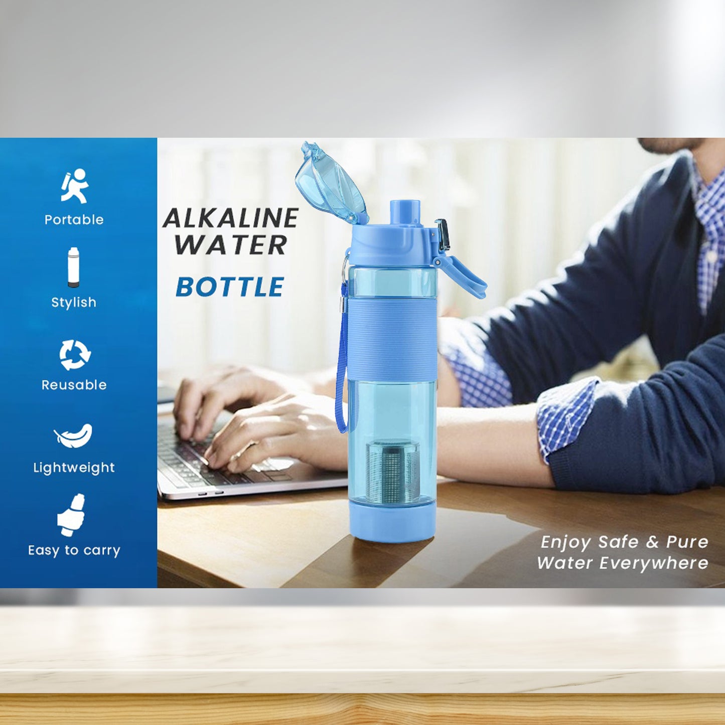 6480 Alkaline Water Bottle With Food Grade Plastic Stylish And Portable